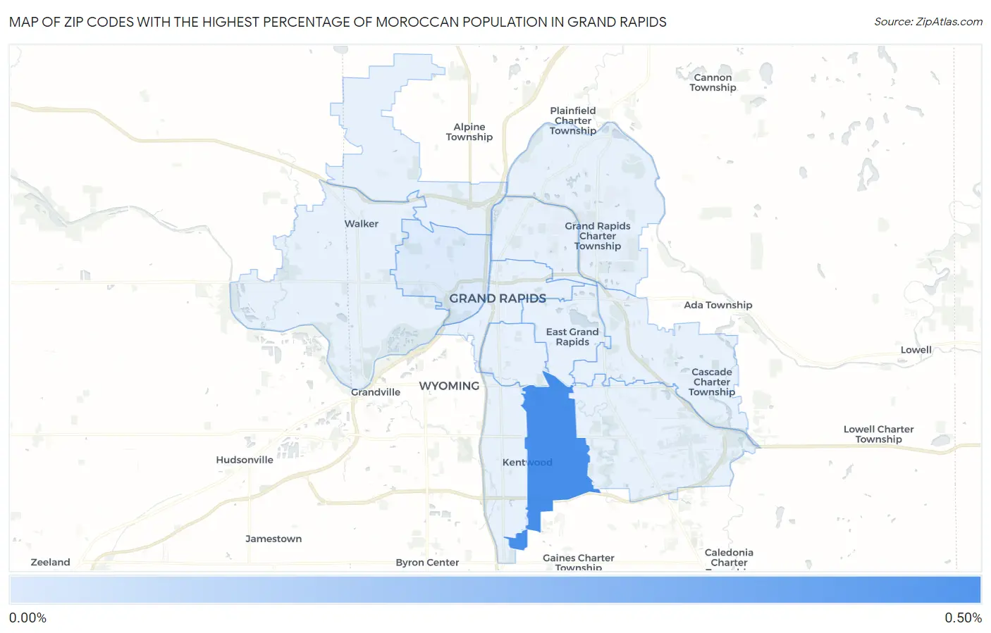Zip Codes with the Highest Percentage of Moroccan Population in Grand Rapids Map