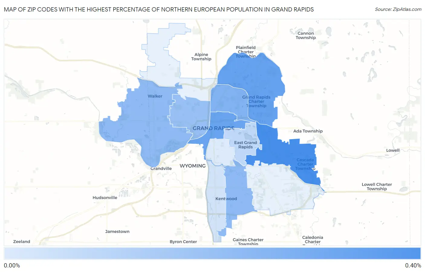 Zip Codes with the Highest Percentage of Northern European Population in Grand Rapids Map
