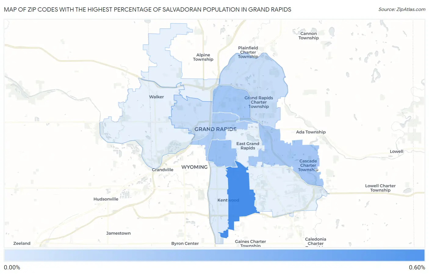 Zip Codes with the Highest Percentage of Salvadoran Population in Grand Rapids Map