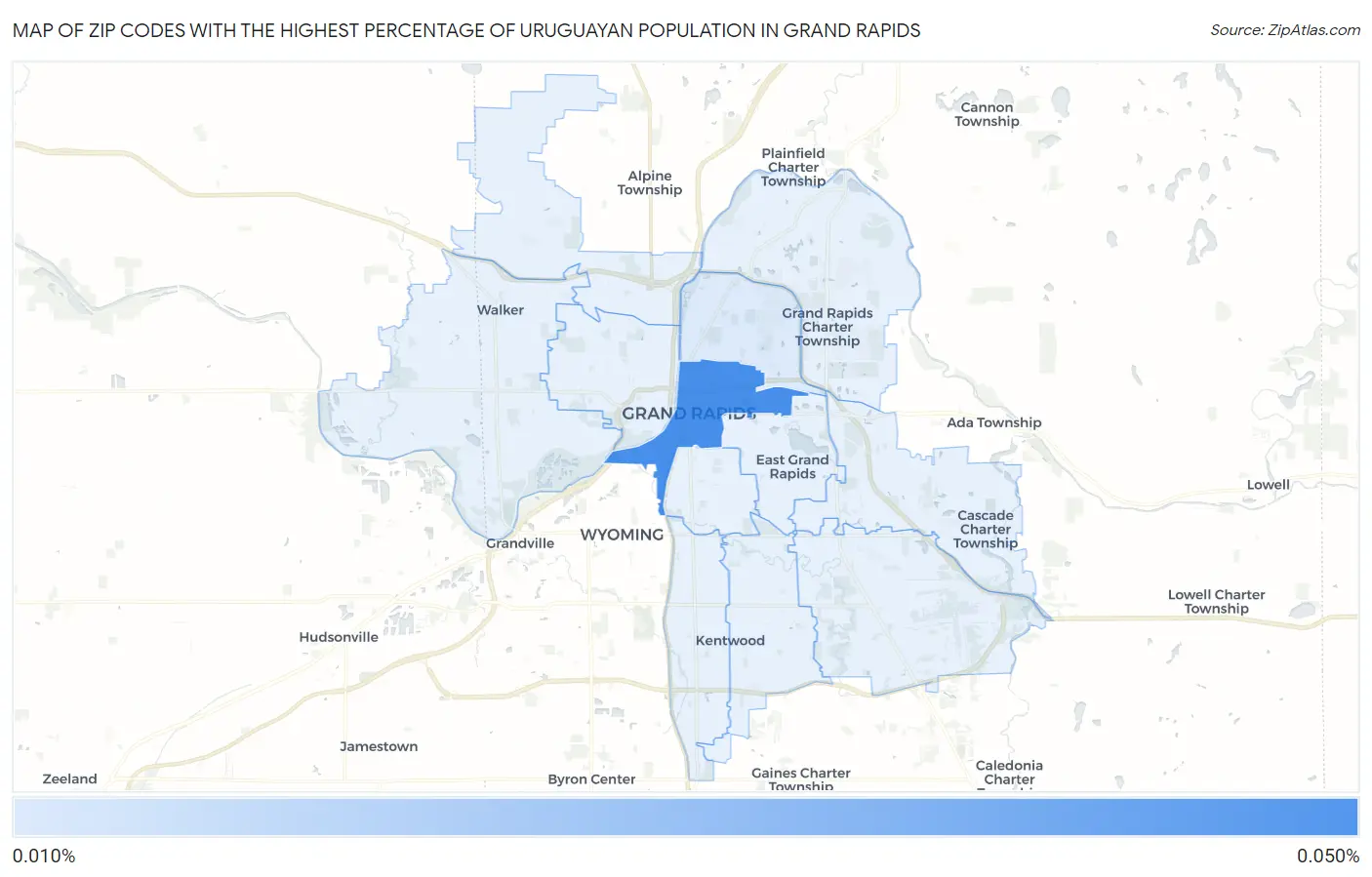 Zip Codes with the Highest Percentage of Uruguayan Population in Grand Rapids Map