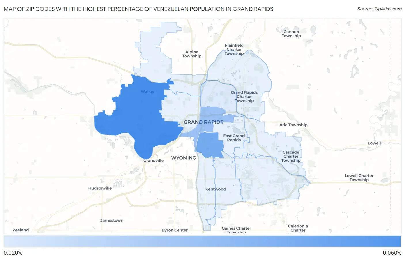 Zip Codes with the Highest Percentage of Venezuelan Population in Grand Rapids Map