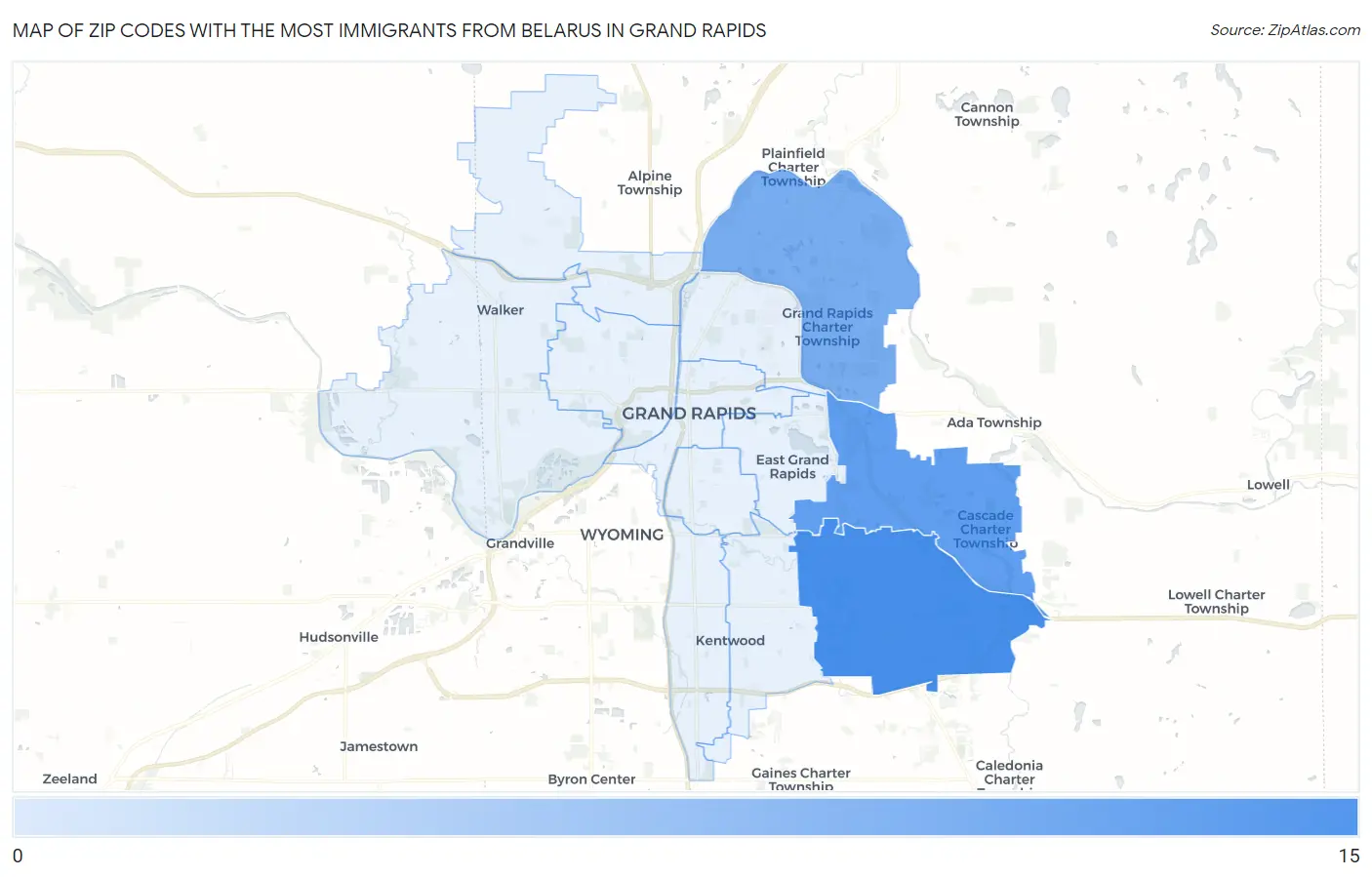 Zip Codes with the Most Immigrants from Belarus in Grand Rapids Map