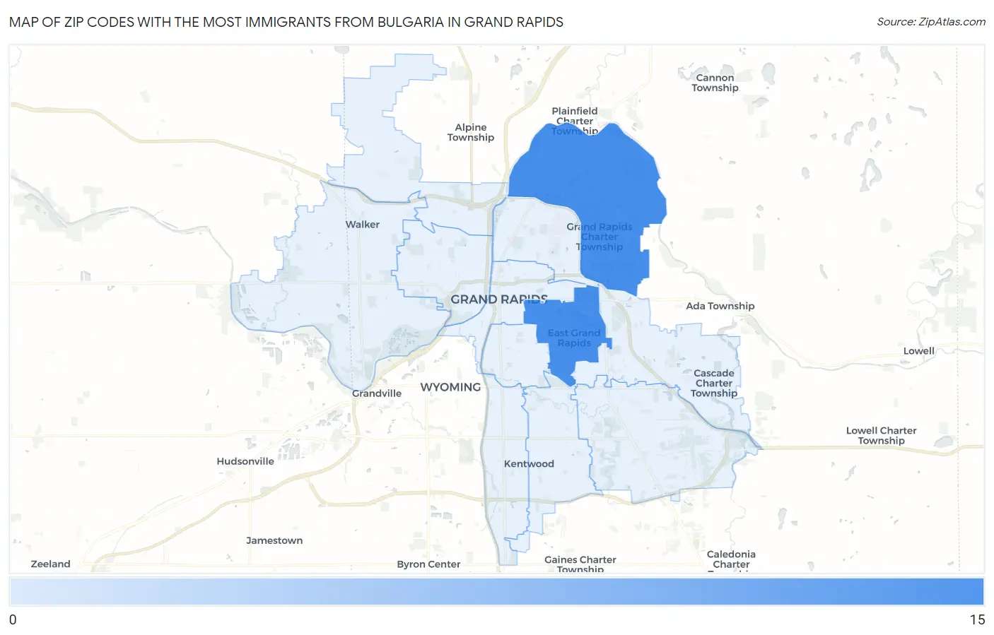 Zip Codes with the Most Immigrants from Bulgaria in Grand Rapids Map