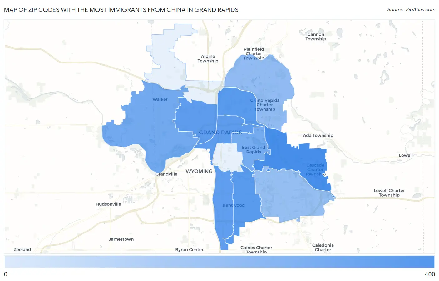 Zip Codes with the Most Immigrants from China in Grand Rapids Map
