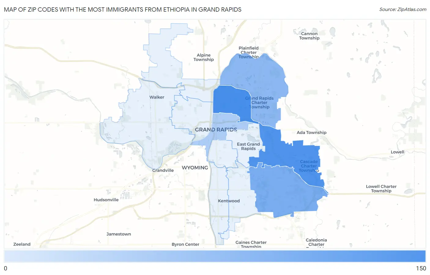 Zip Codes with the Most Immigrants from Ethiopia in Grand Rapids Map