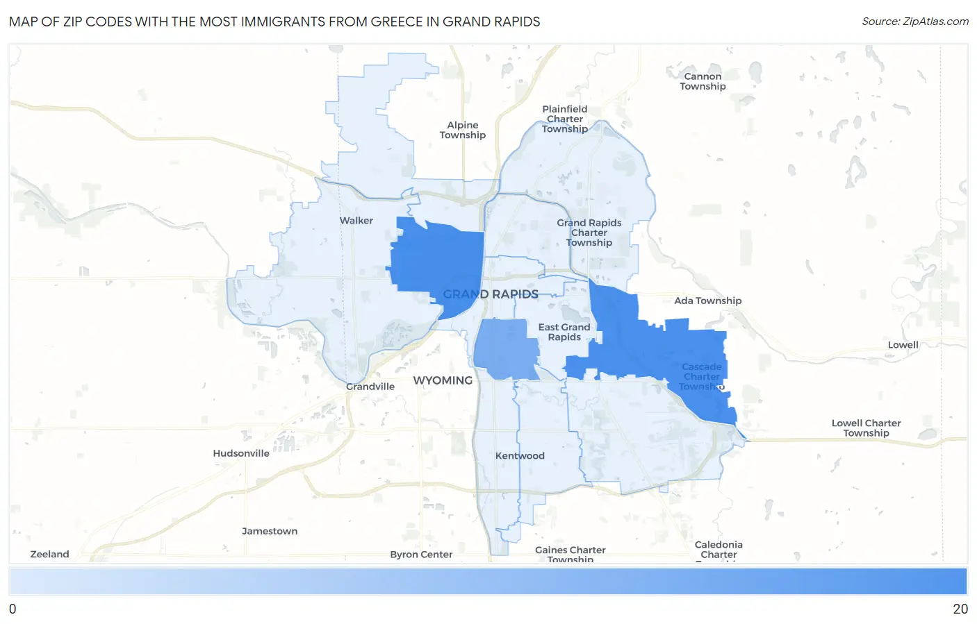 Zip Codes with the Most Immigrants from Greece in Grand Rapids Map