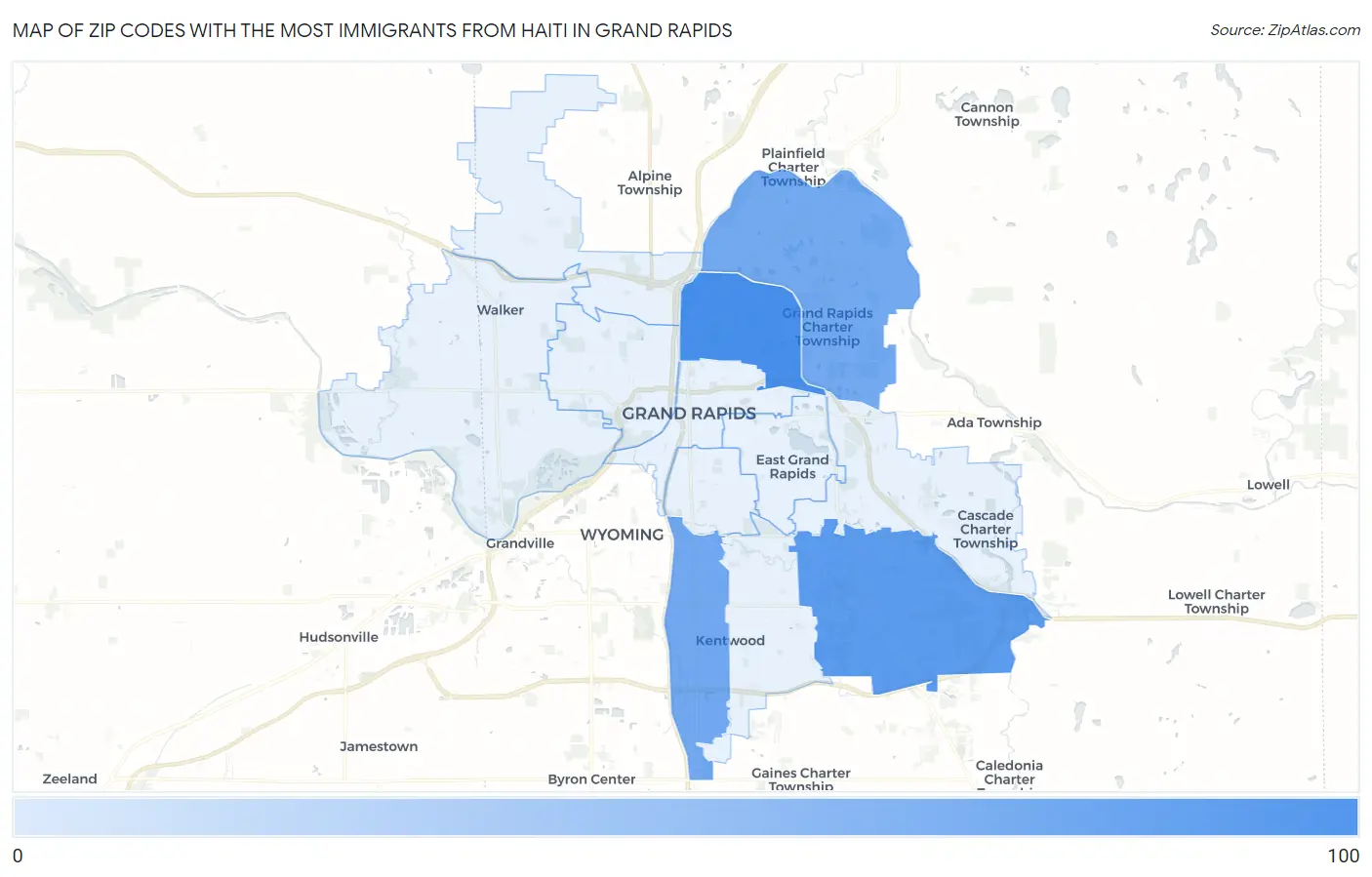 Zip Codes with the Most Immigrants from Haiti in Grand Rapids Map