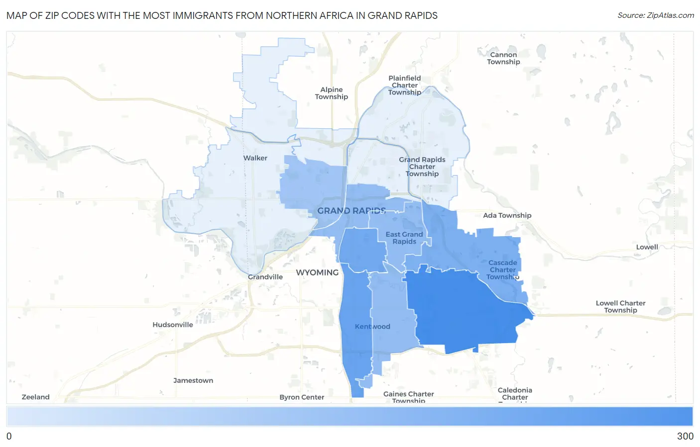 Zip Codes with the Most Immigrants from Northern Africa in Grand Rapids Map