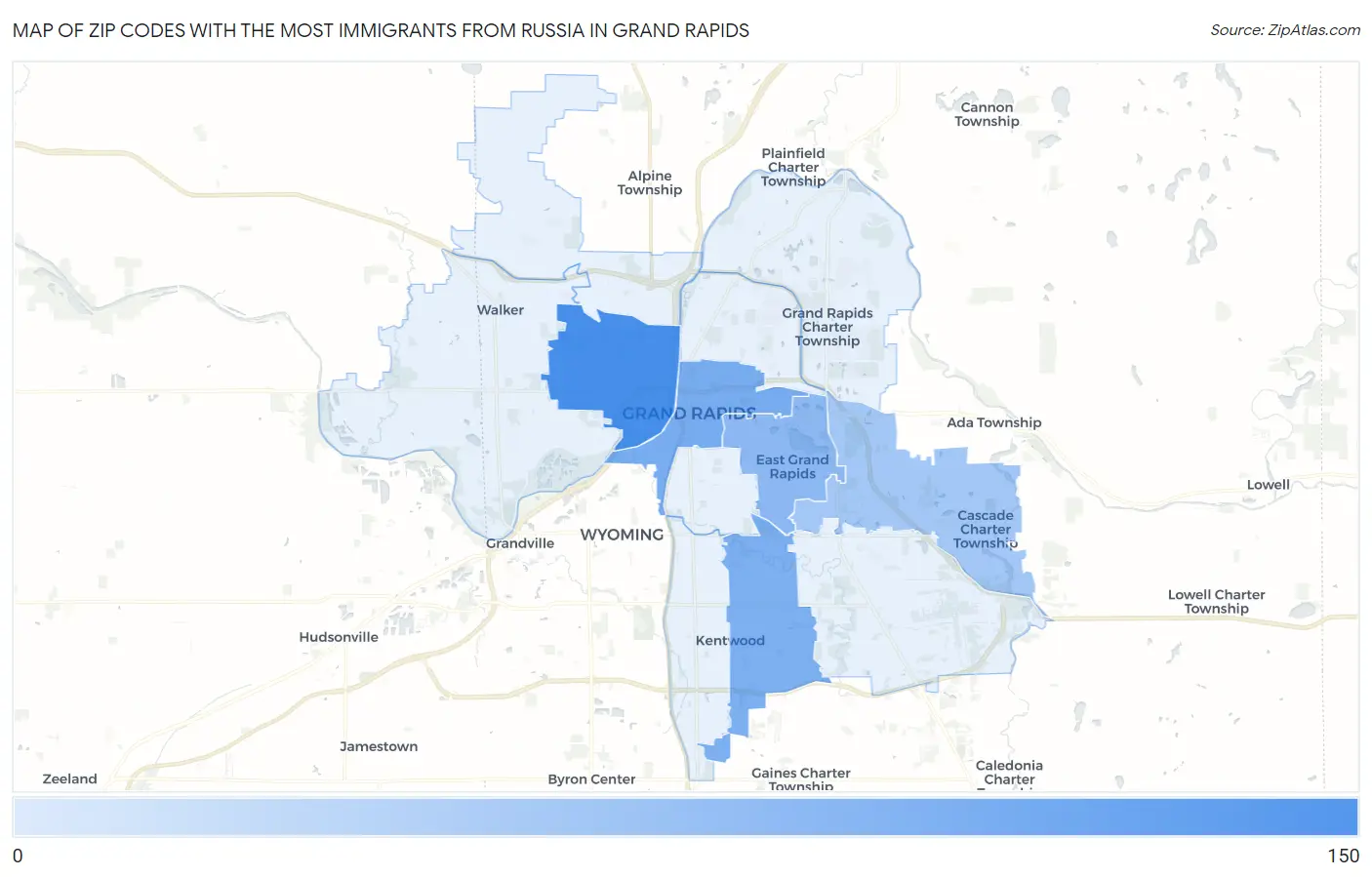 Zip Codes with the Most Immigrants from Russia in Grand Rapids Map
