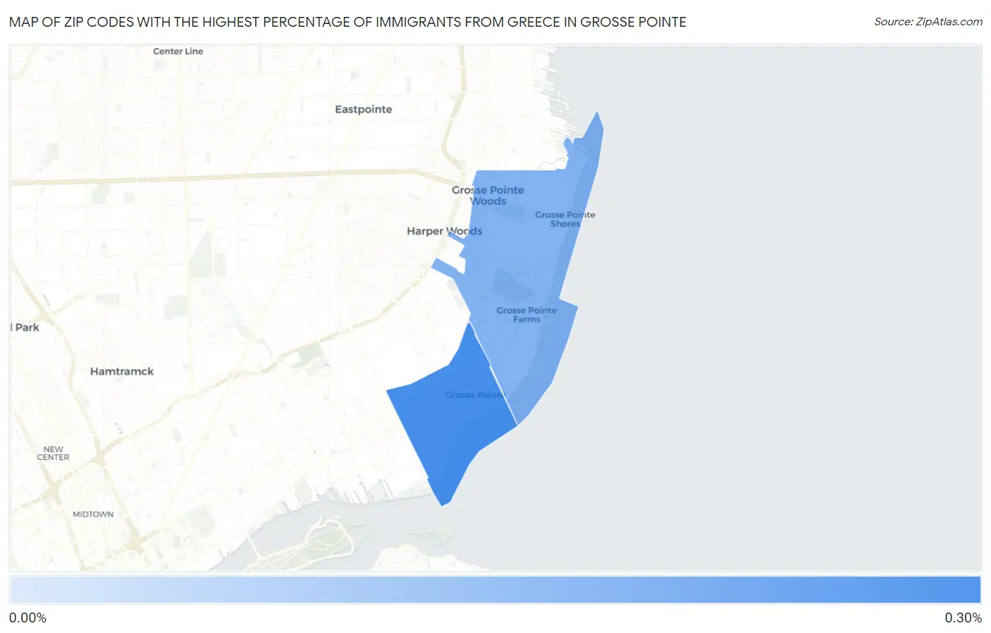 Zip Codes with the Highest Percentage of Immigrants from Greece in Grosse Pointe Map