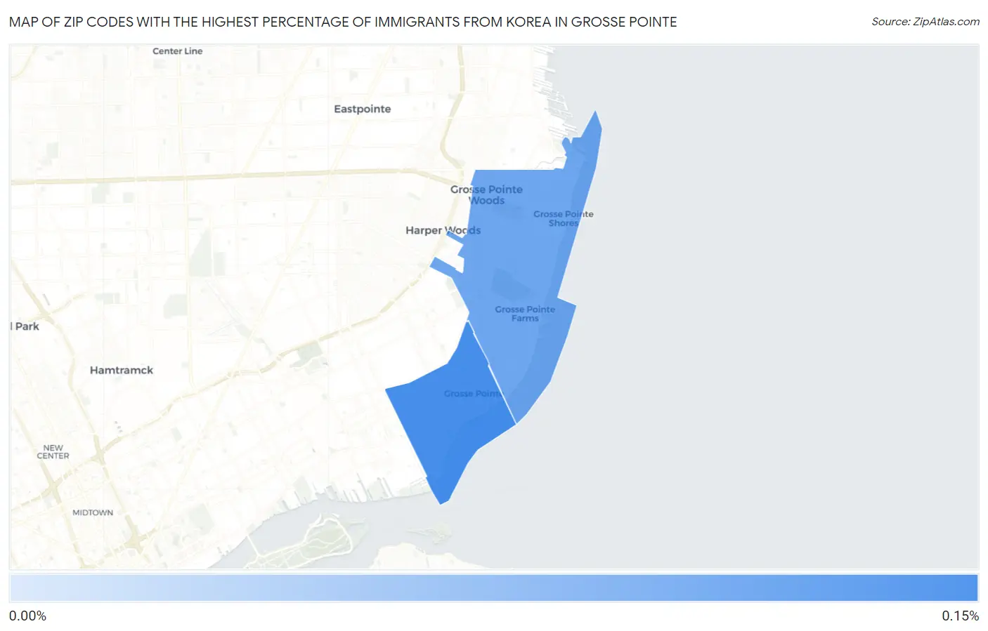 Zip Codes with the Highest Percentage of Immigrants from Korea in Grosse Pointe Map