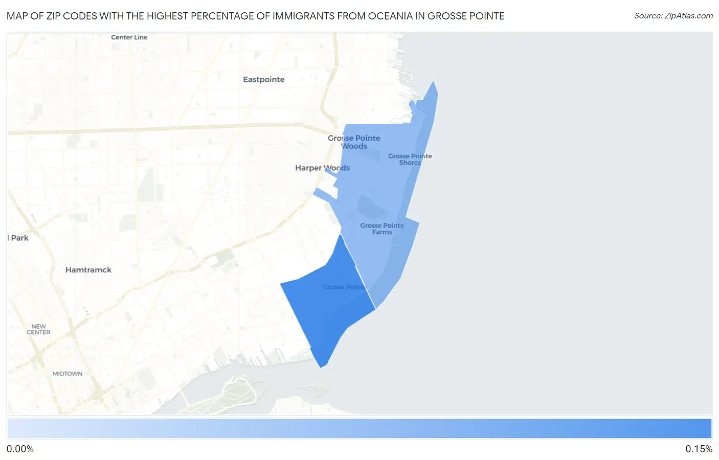 Zip Codes with the Highest Percentage of Immigrants from Oceania in Grosse Pointe Map