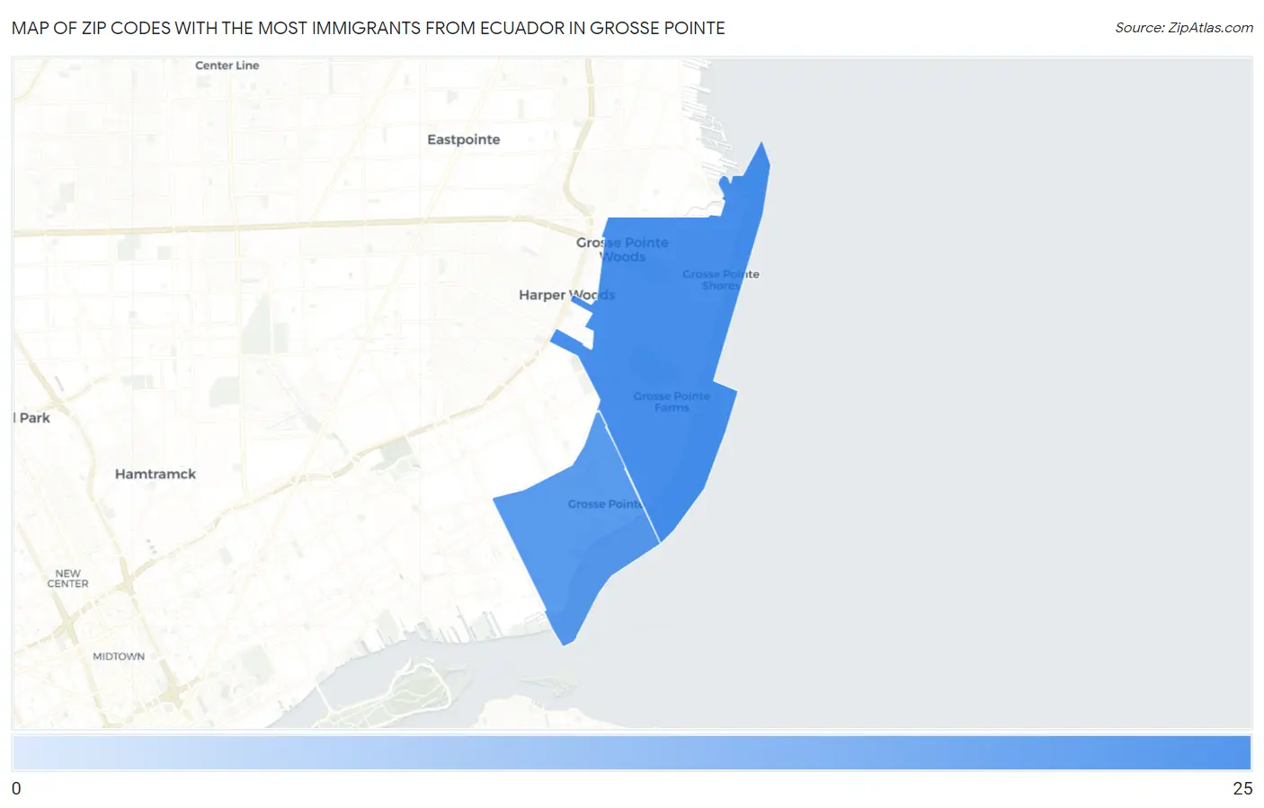 Zip Codes with the Most Immigrants from Ecuador in Grosse Pointe Map