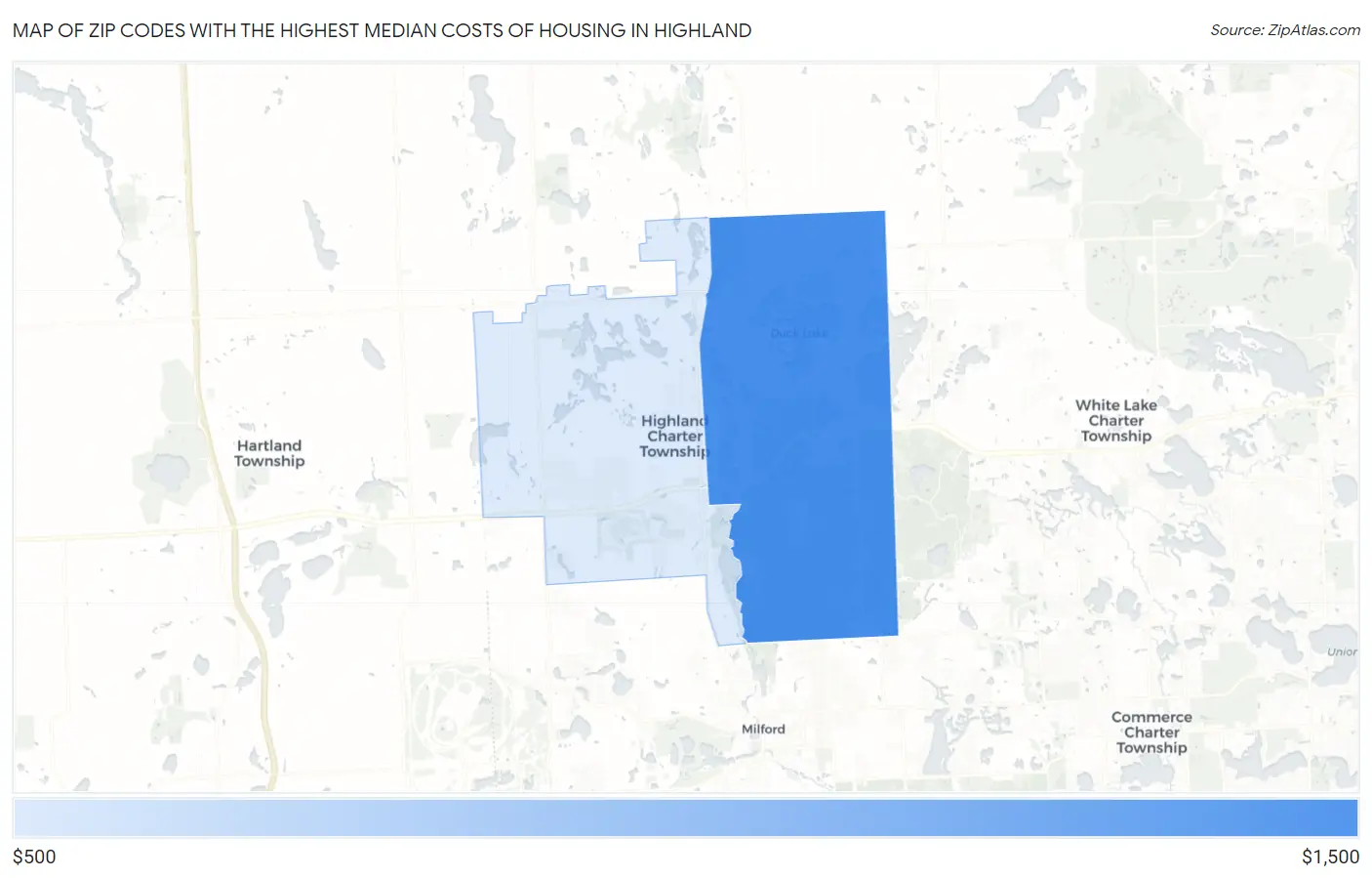 Zip Codes with the Highest Median Costs of Housing in Highland Map