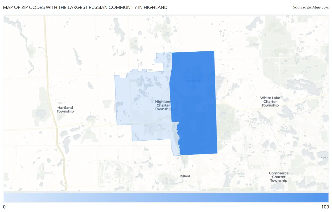 Zip Codes with the Largest Russian Community in Highland Map