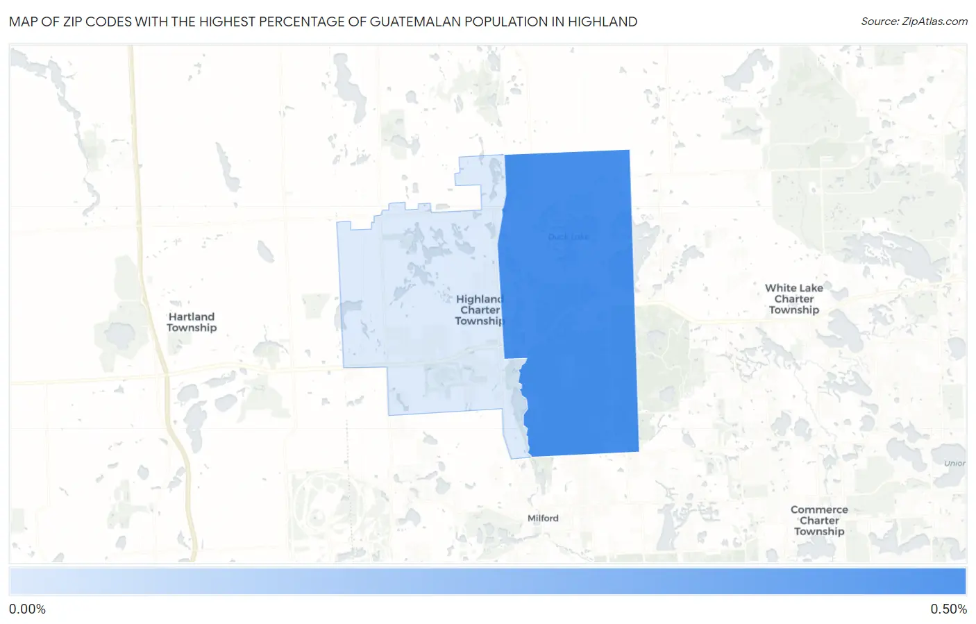 Zip Codes with the Highest Percentage of Guatemalan Population in Highland Map
