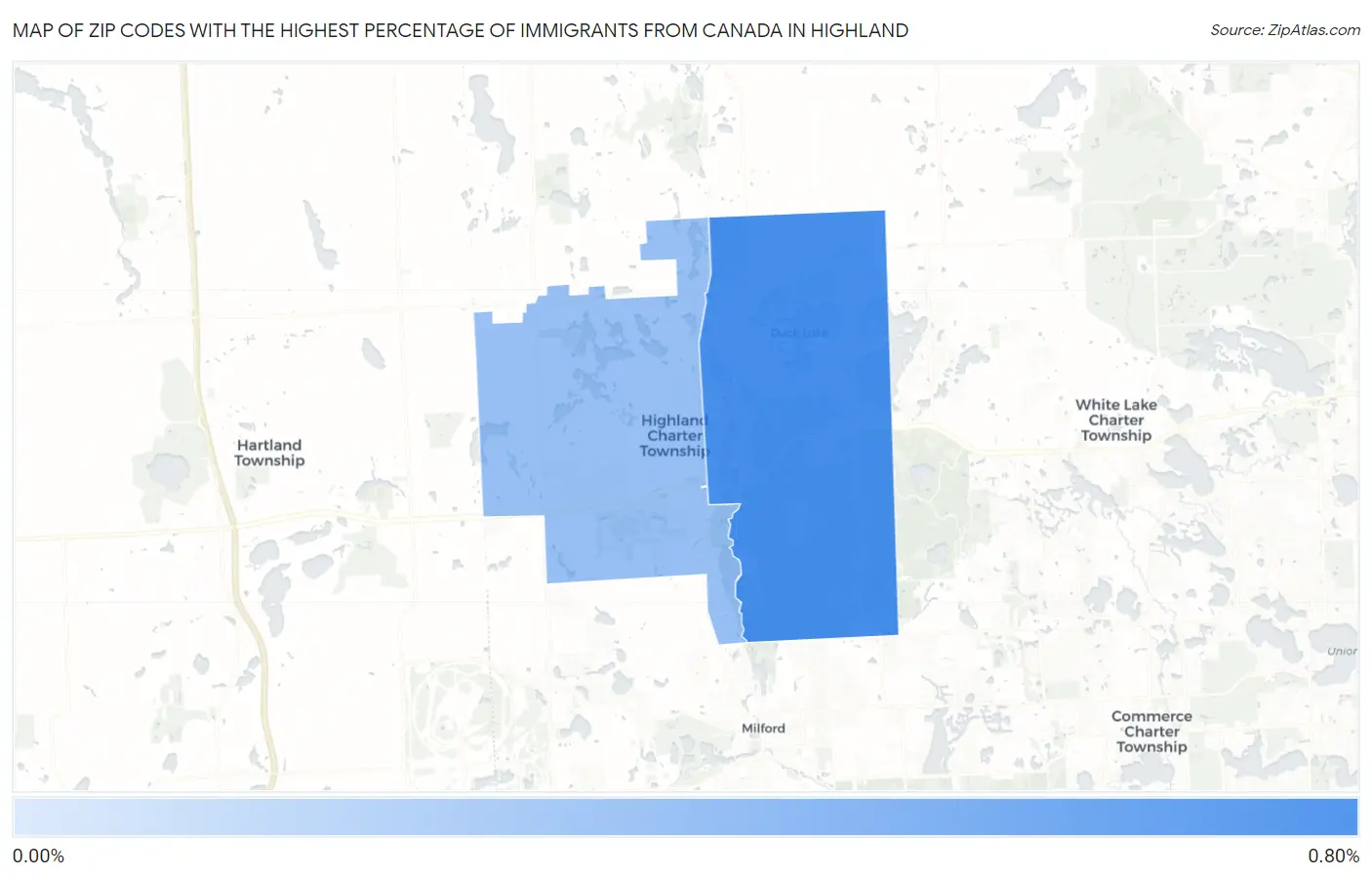 Zip Codes with the Highest Percentage of Immigrants from Canada in Highland Map