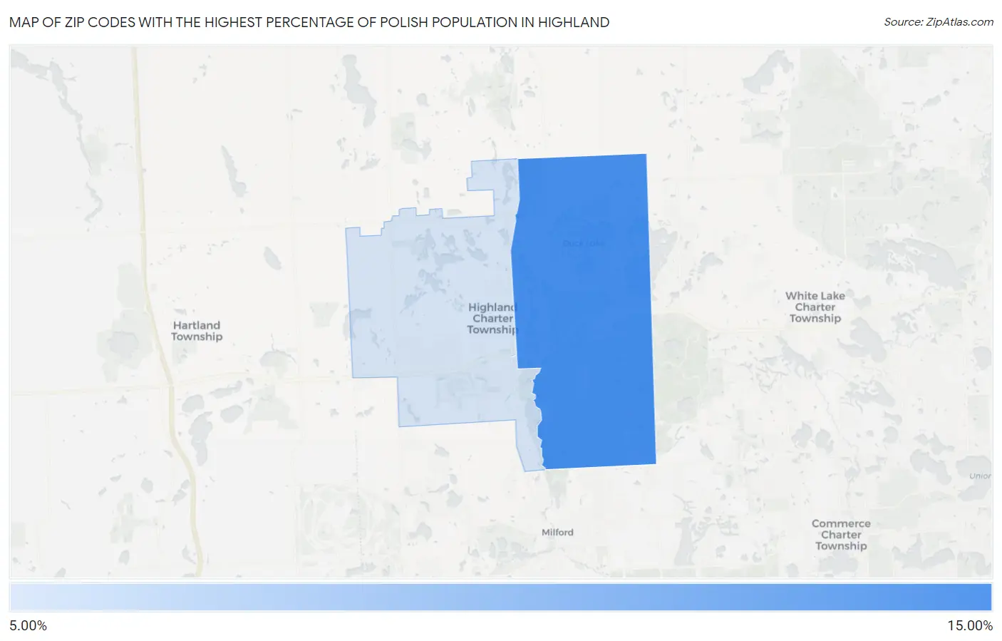 Zip Codes with the Highest Percentage of Polish Population in Highland Map