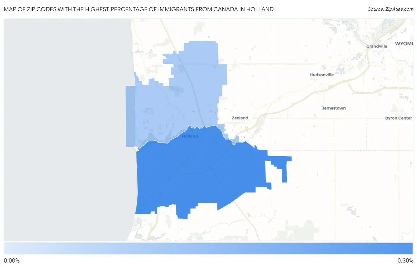 Zip Codes with the Highest Percentage of Immigrants from Canada in Holland Map