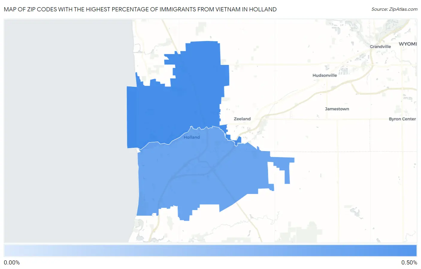 Zip Codes with the Highest Percentage of Immigrants from Vietnam in Holland Map