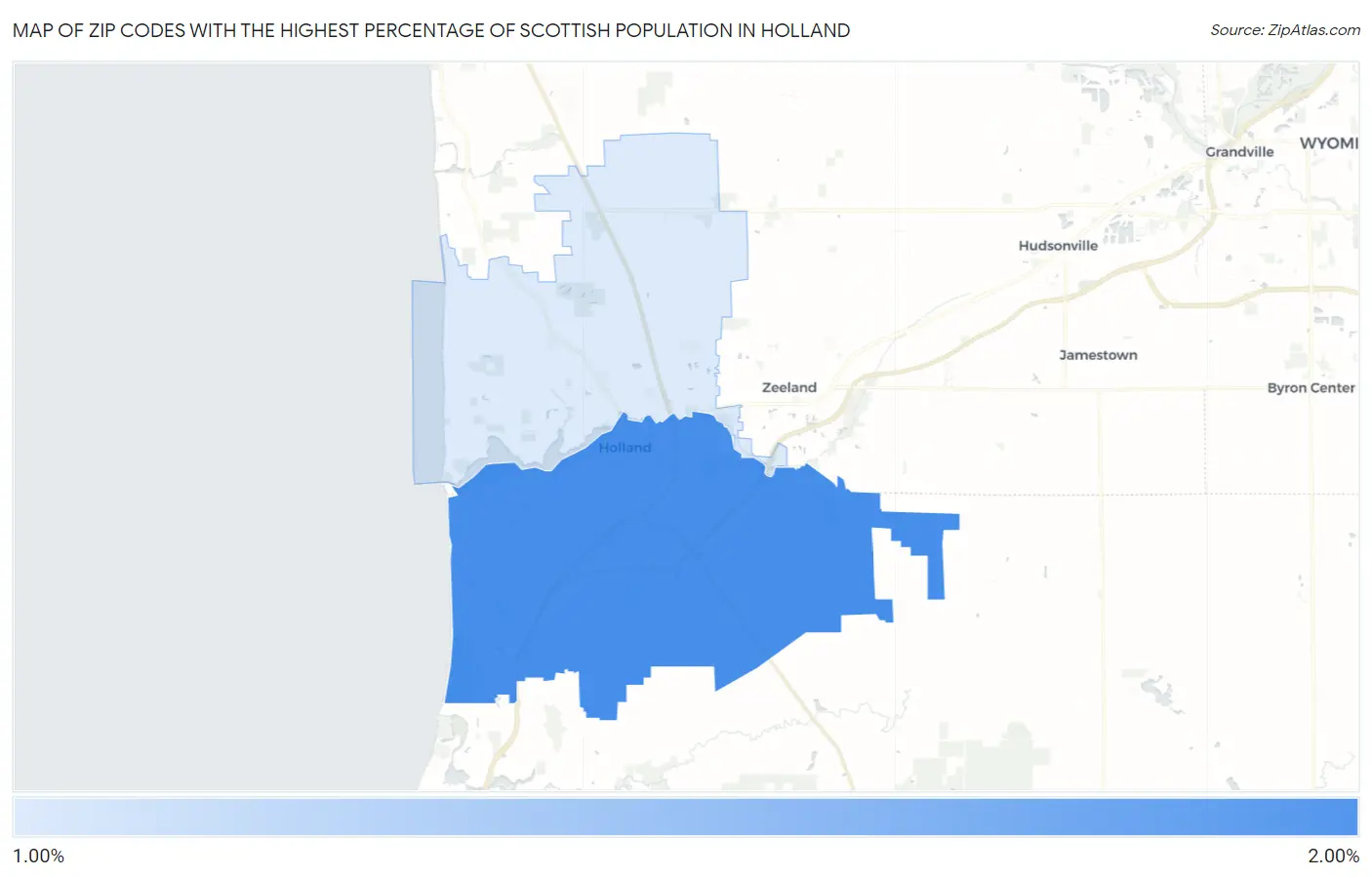 Zip Codes with the Highest Percentage of Scottish Population in Holland Map