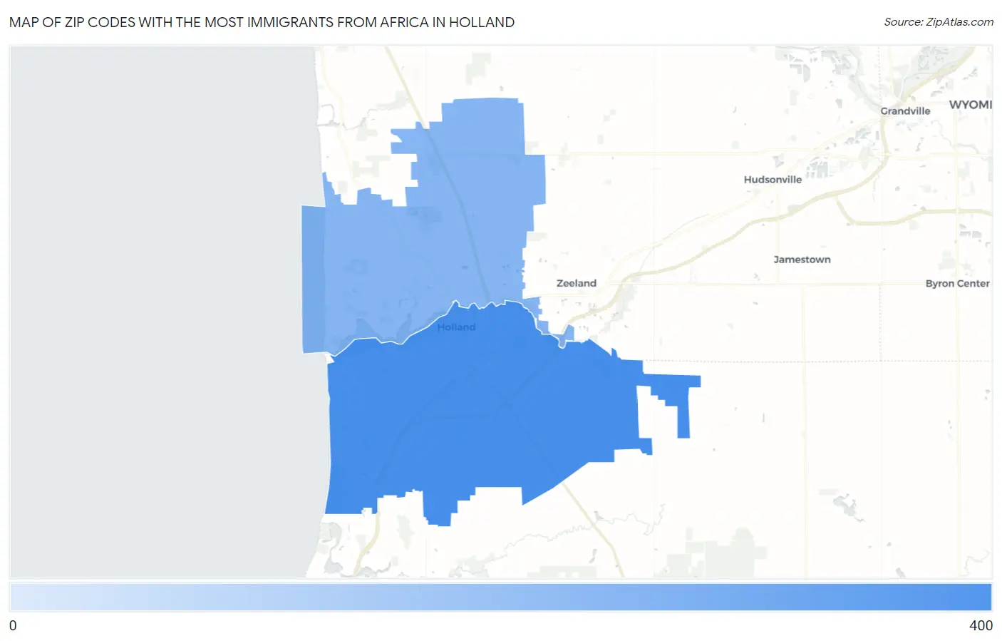 Zip Codes with the Most Immigrants from Africa in Holland Map