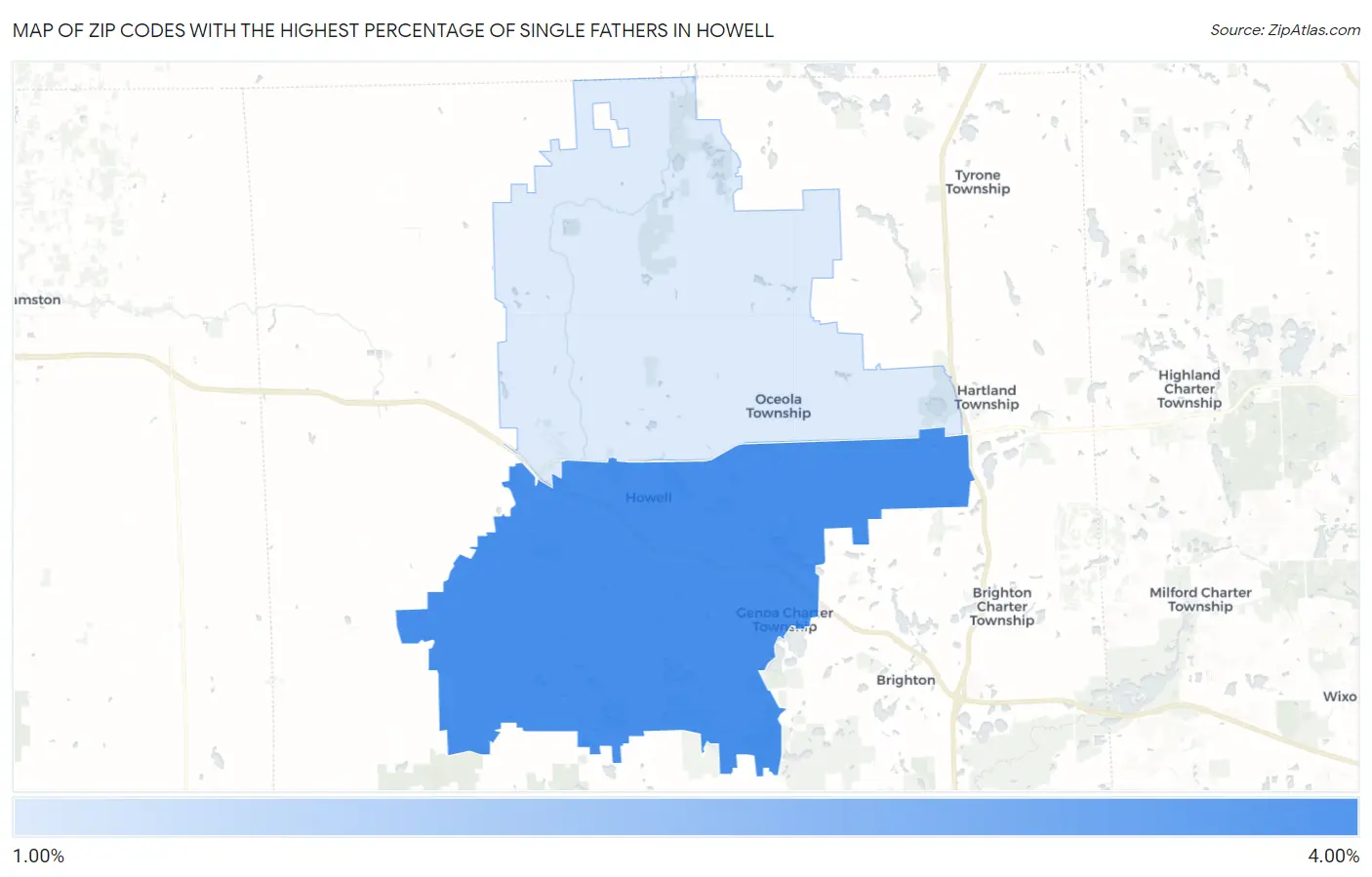 Zip Codes with the Highest Percentage of Single Fathers in Howell Map