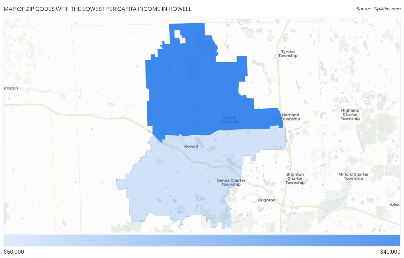 Zip Codes with the Lowest Per Capita Income in Howell Map