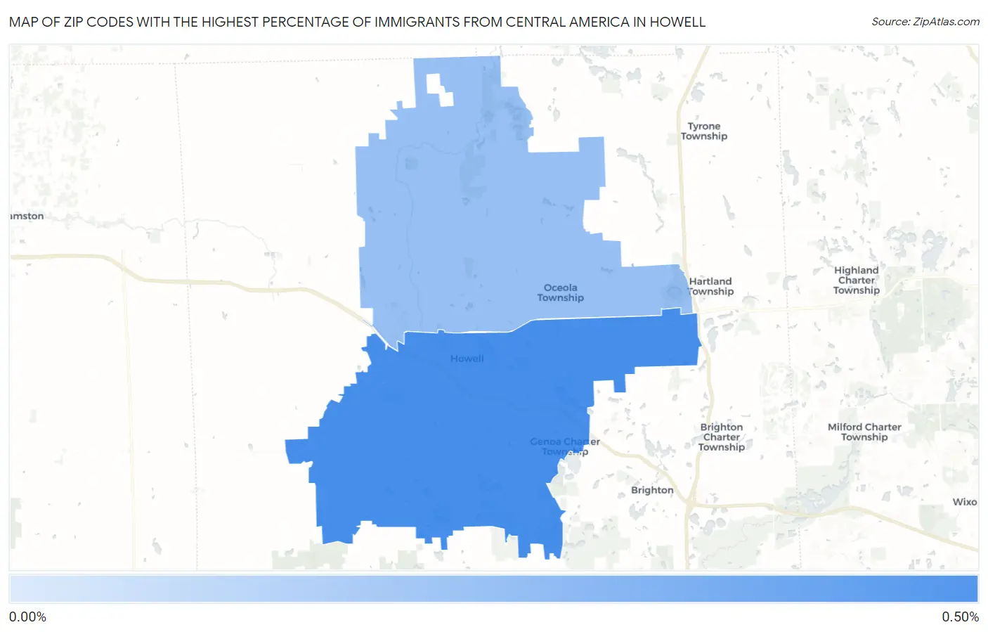 Zip Codes with the Highest Percentage of Immigrants from Central America in Howell Map