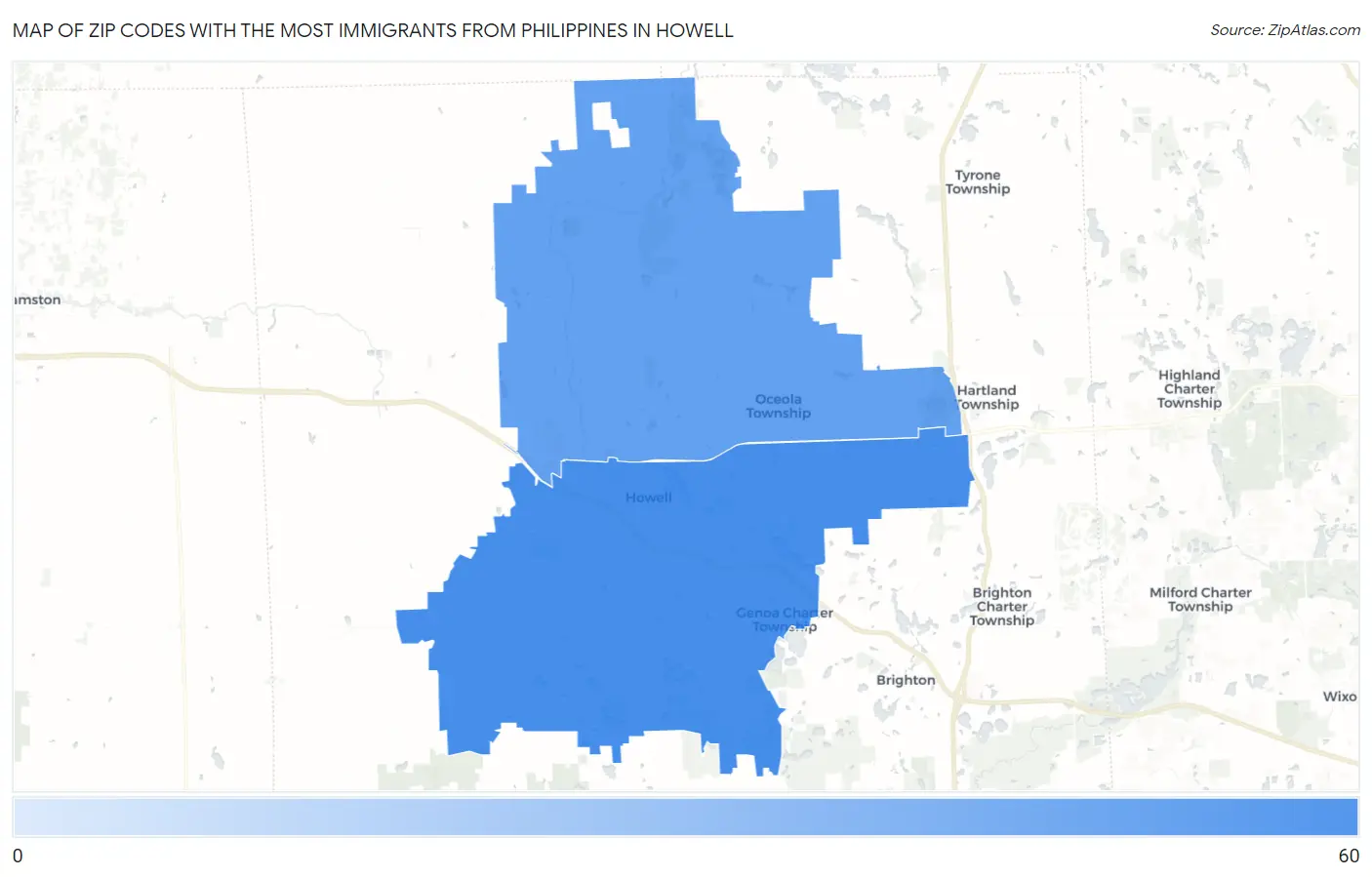 Zip Codes with the Most Immigrants from Philippines in Howell Map