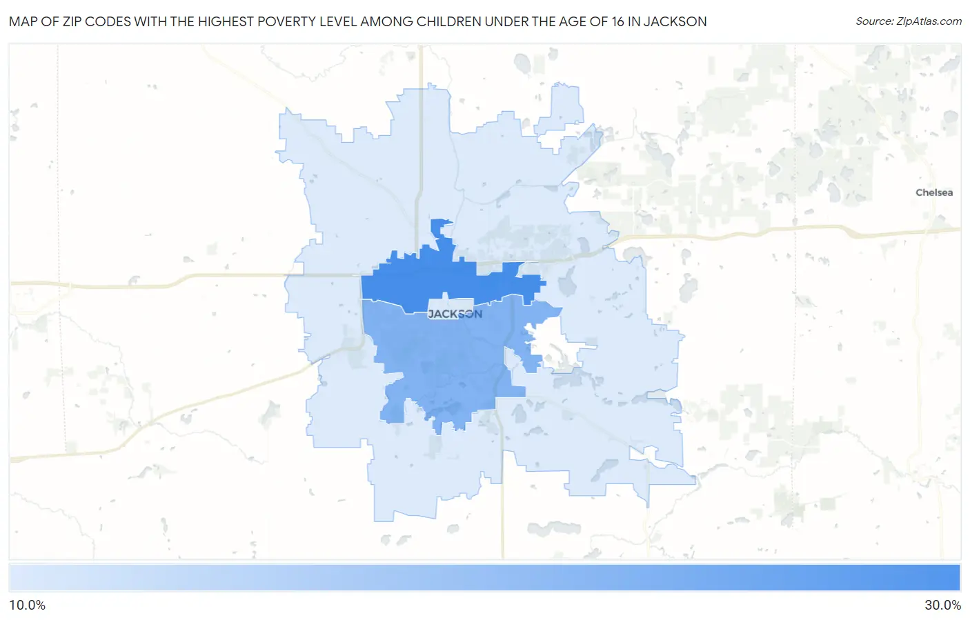 Zip Codes with the Highest Poverty Level Among Children Under the Age of 16 in Jackson Map