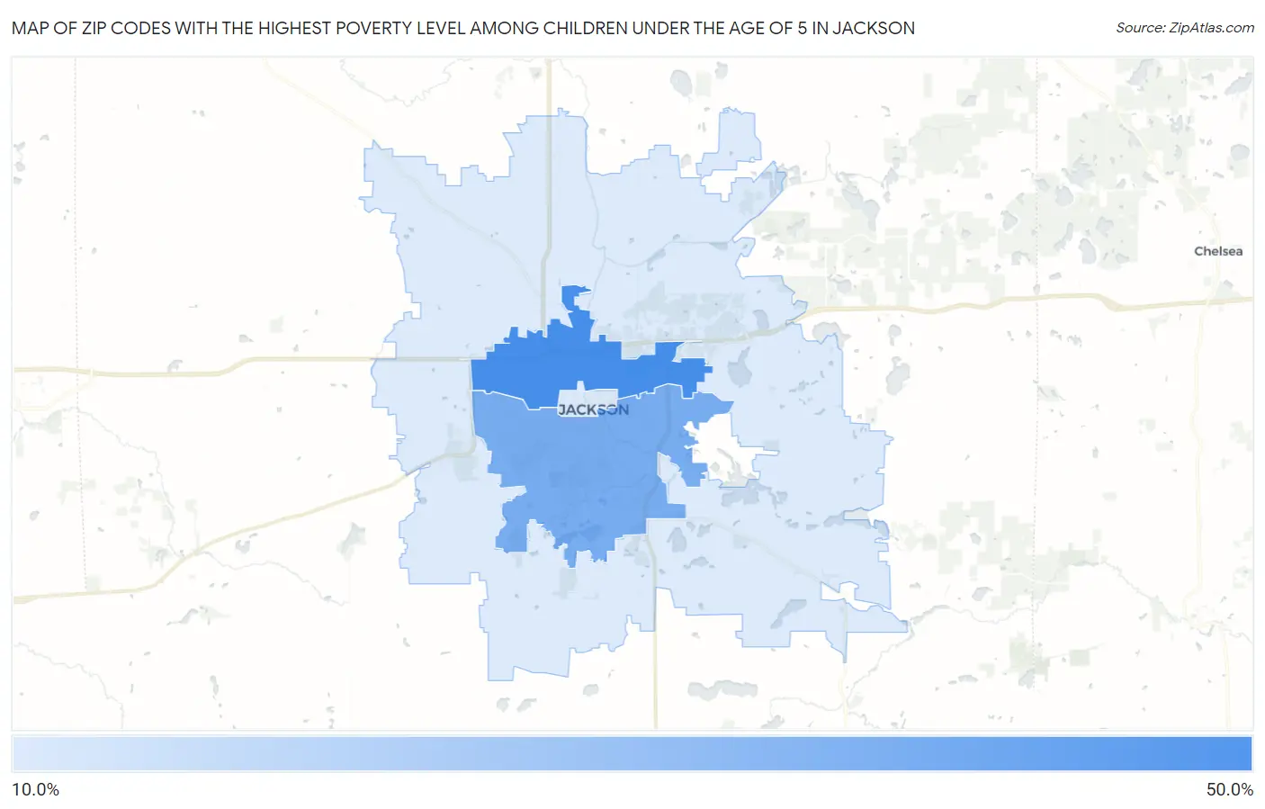 Zip Codes with the Highest Poverty Level Among Children Under the Age of 5 in Jackson Map