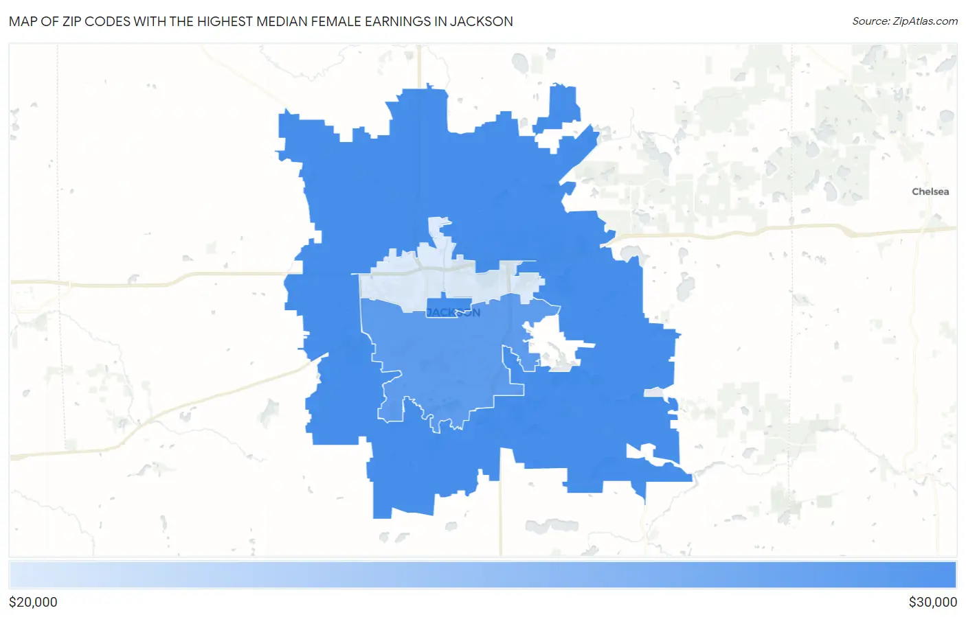 Zip Codes with the Highest Median Female Earnings in Jackson Map