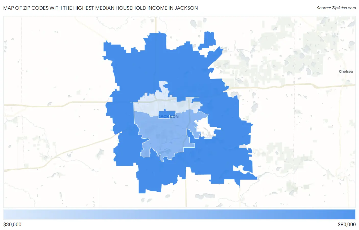 Zip Codes with the Highest Median Household Income in Jackson Map