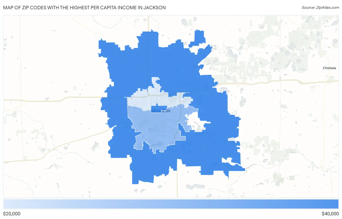 Zip Codes with the Highest Per Capita Income in Jackson Map