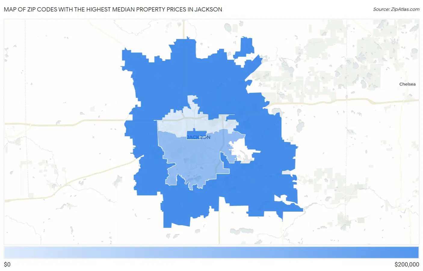 Zip Codes with the Highest Median Property Prices in Jackson Map