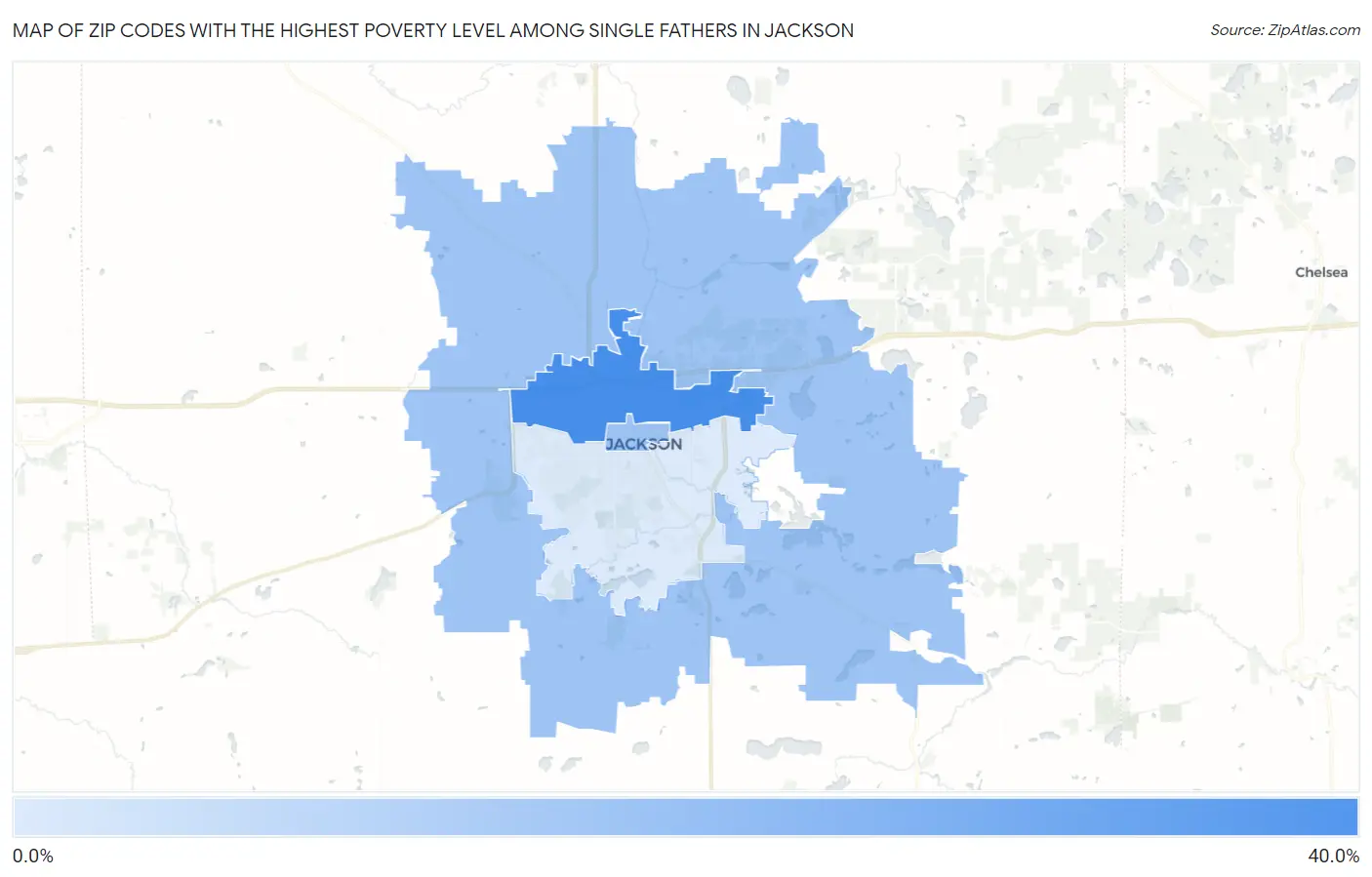 Zip Codes with the Highest Poverty Level Among Single Fathers in Jackson Map