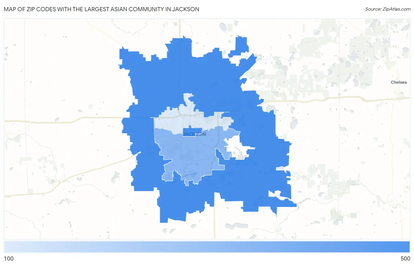 Zip Codes with the Largest Asian Community in Jackson Map