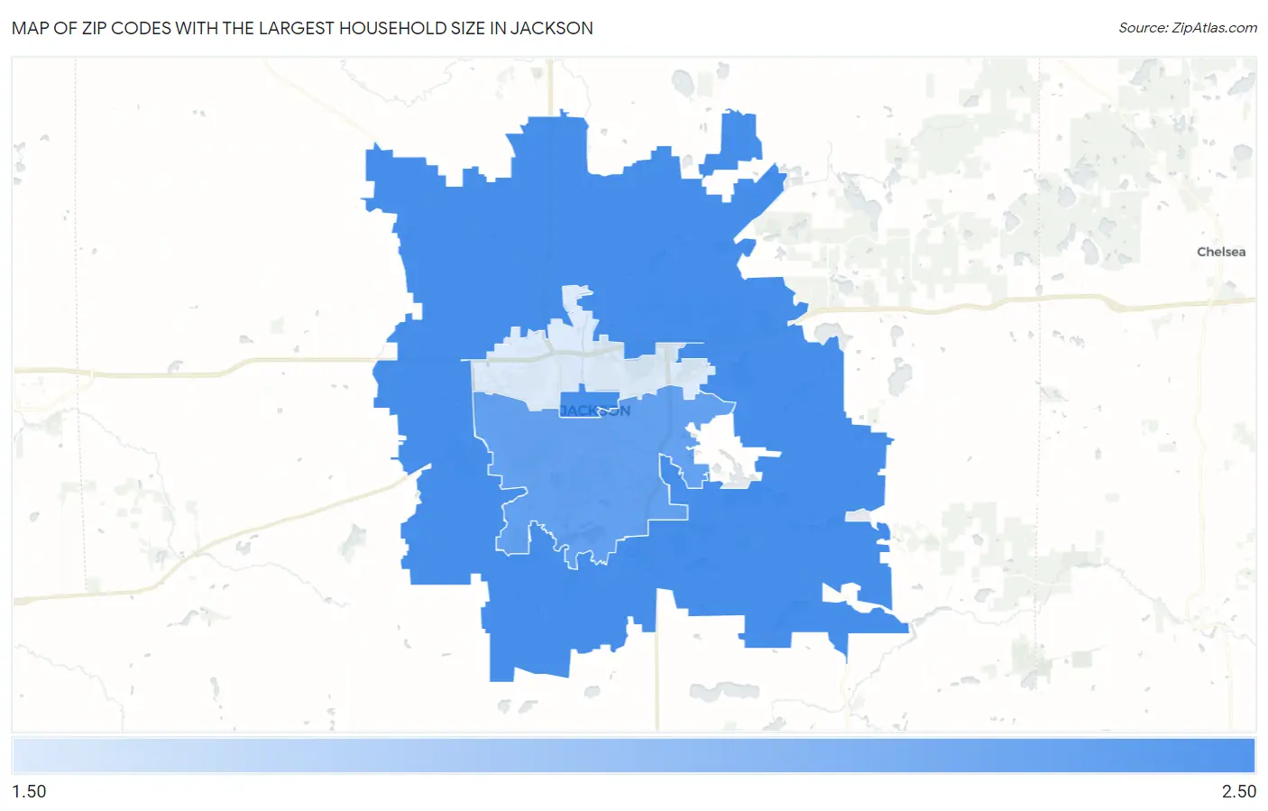 Zip Codes with the Largest Household Size in Jackson Map