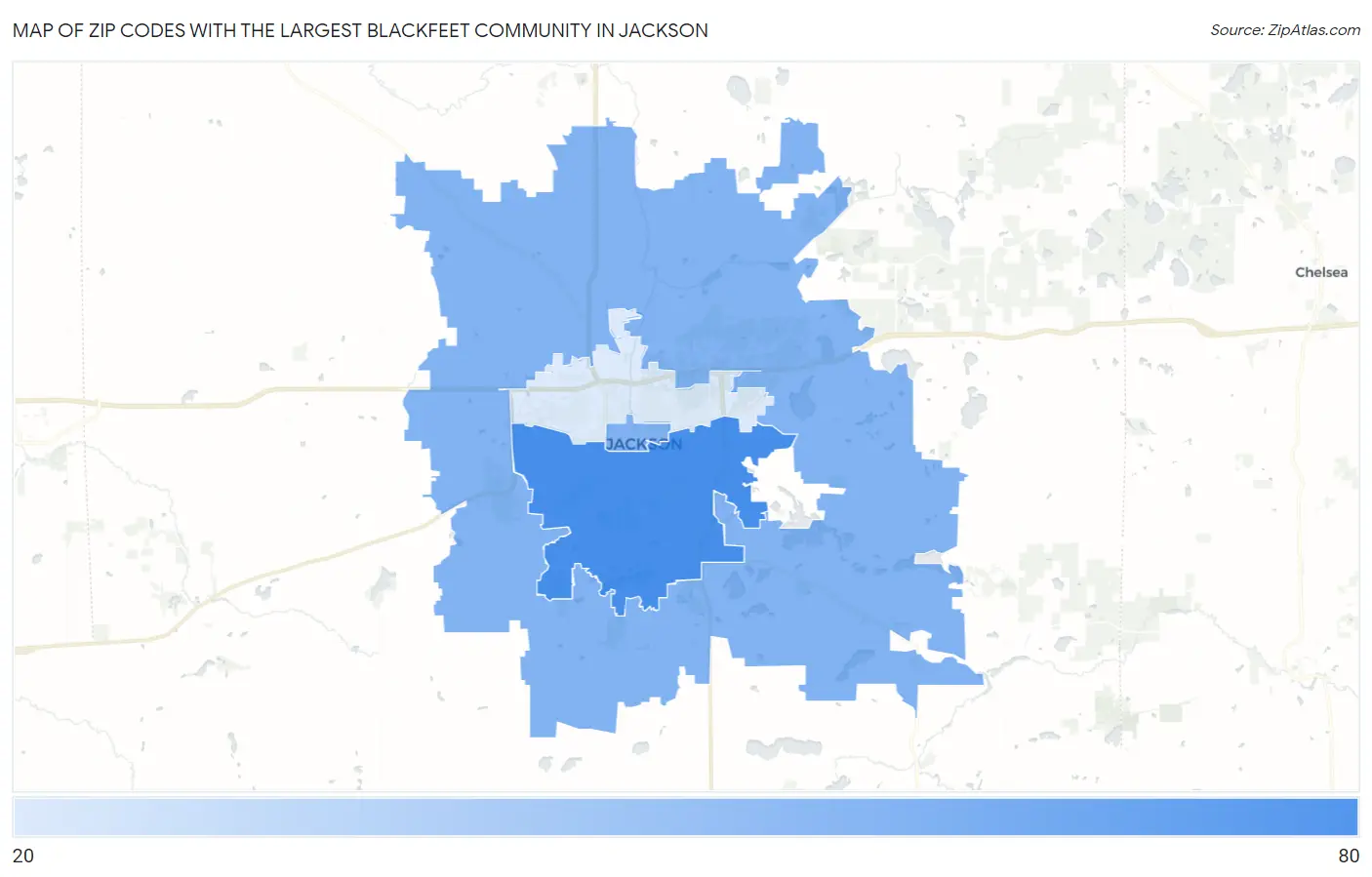Zip Codes with the Largest Blackfeet Community in Jackson Map