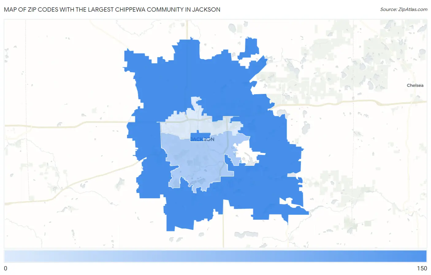 Zip Codes with the Largest Chippewa Community in Jackson Map