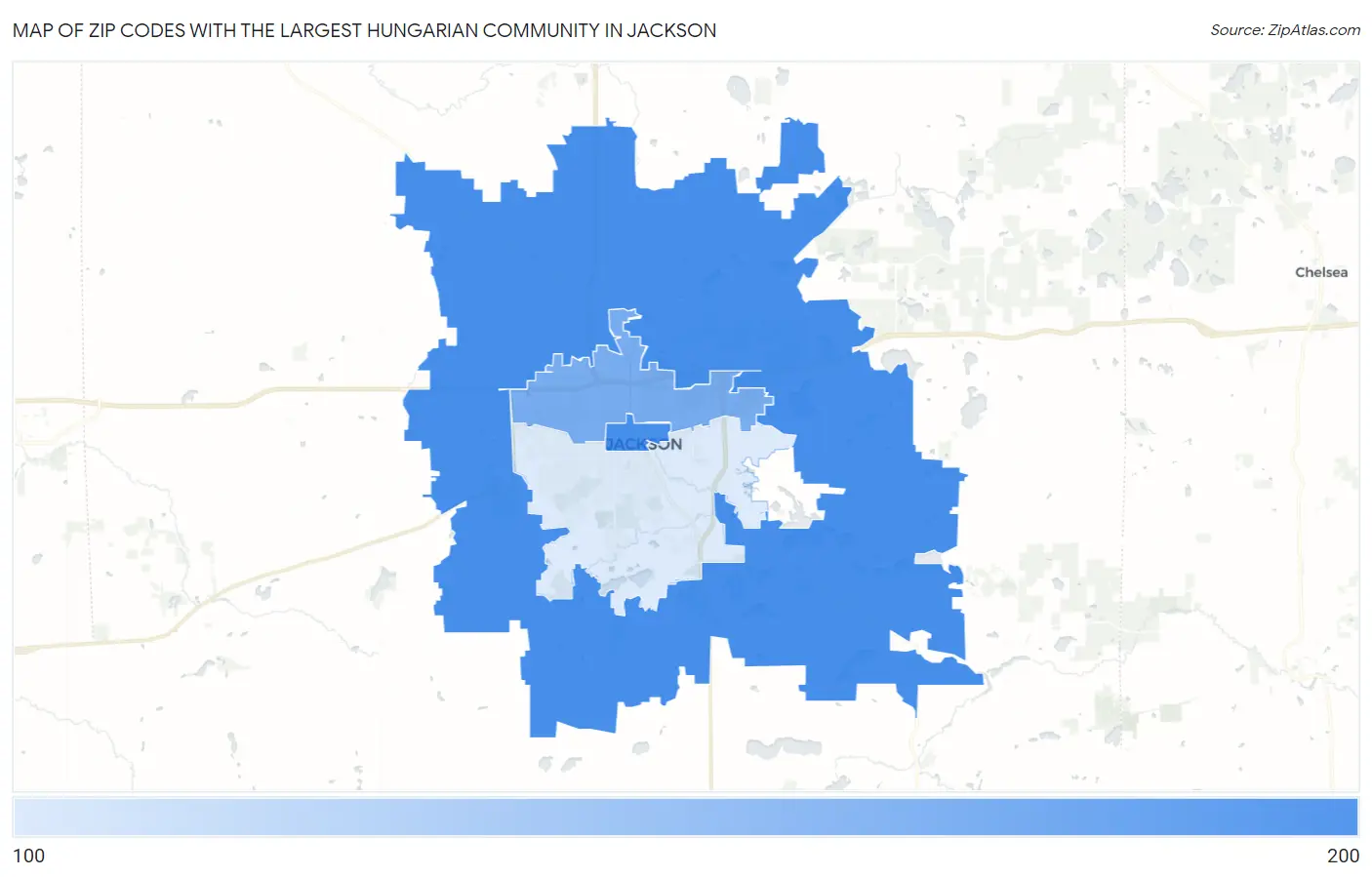 Zip Codes with the Largest Hungarian Community in Jackson Map