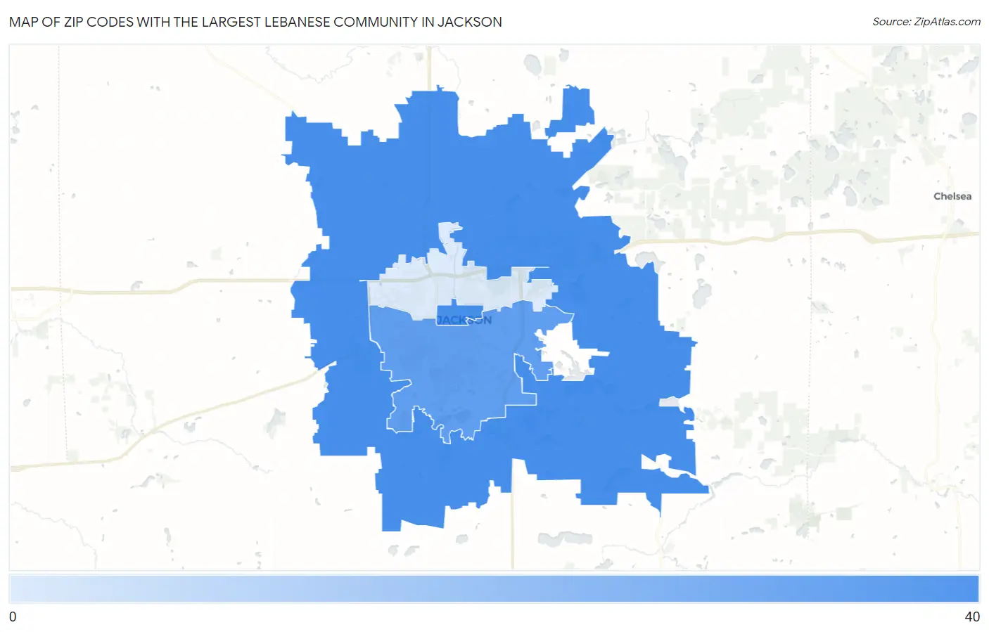 Zip Codes with the Largest Lebanese Community in Jackson Map