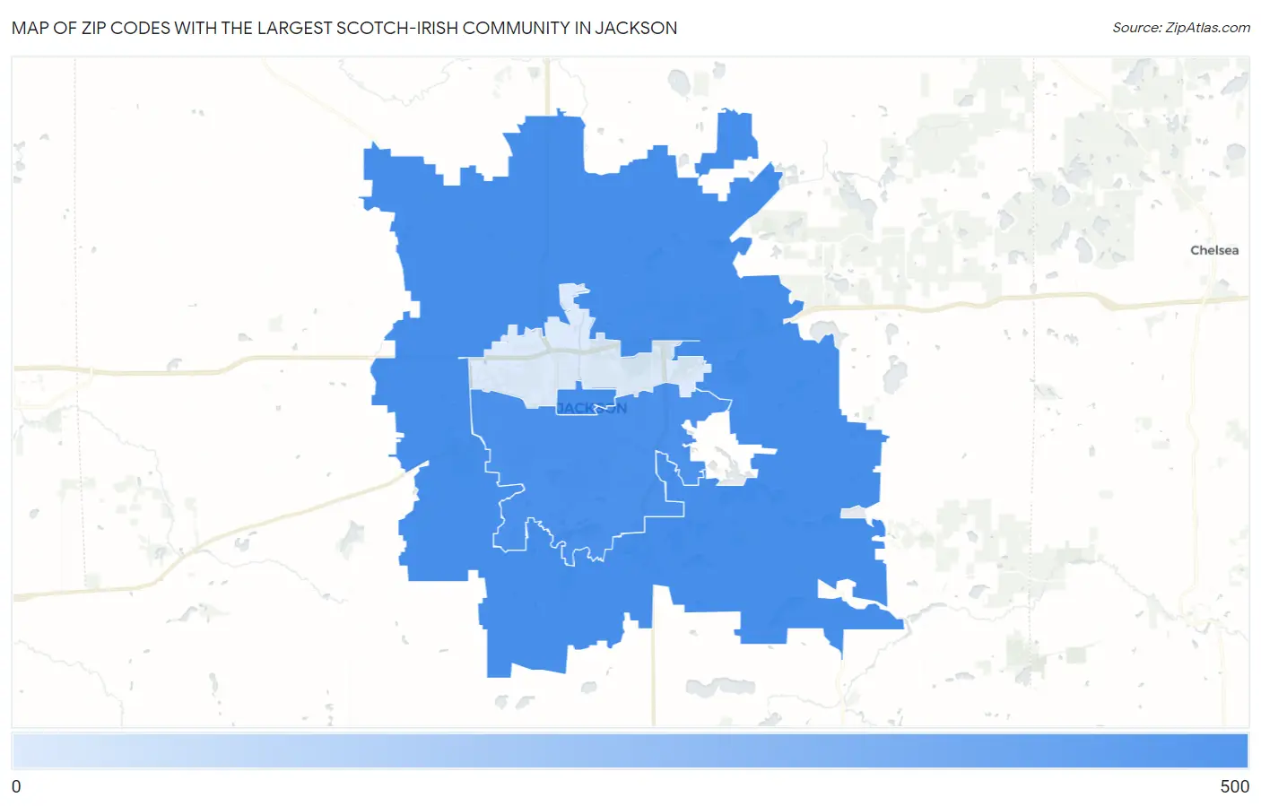 Zip Codes with the Largest Scotch-Irish Community in Jackson Map