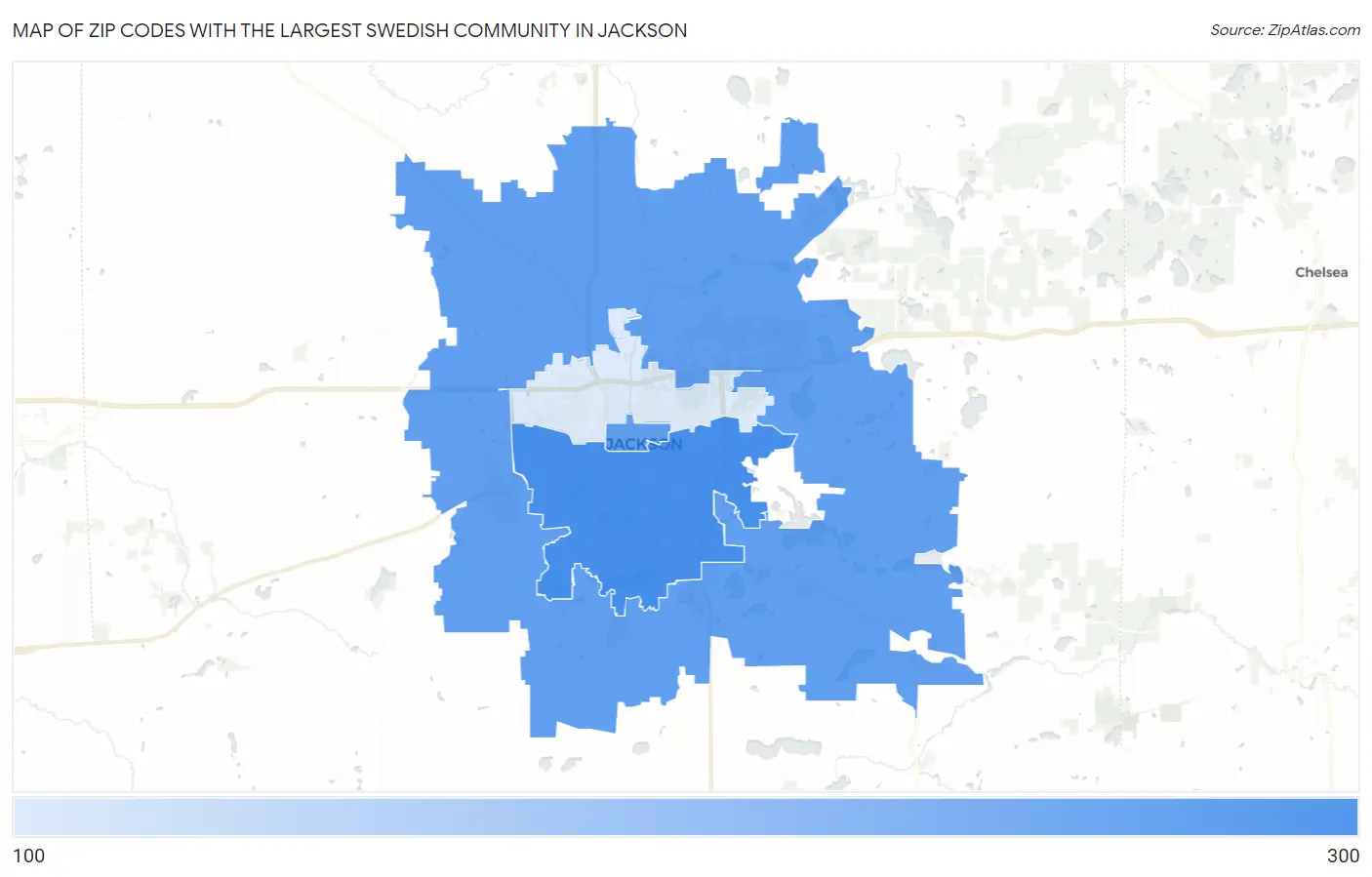 Zip Codes with the Largest Swedish Community in Jackson Map