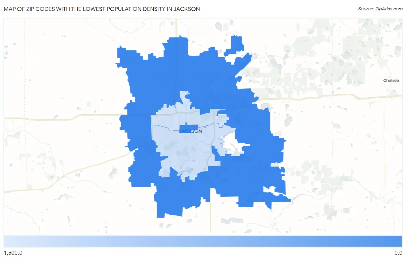 Zip Codes with the Lowest Population Density in Jackson Map