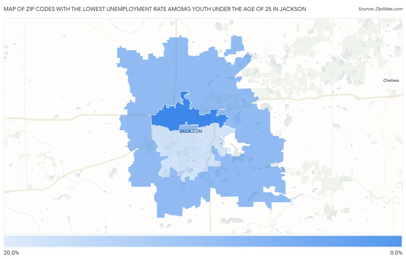 Zip Codes with the Lowest Unemployment Rate Amomg Youth Under the Age of 25 in Jackson Map