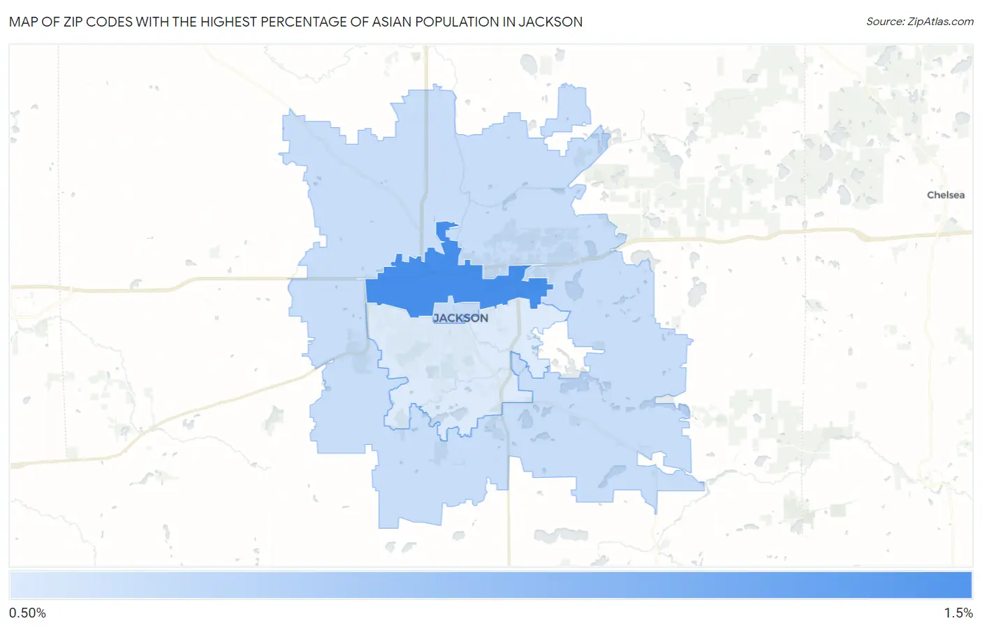 Zip Codes with the Highest Percentage of Asian Population in Jackson Map