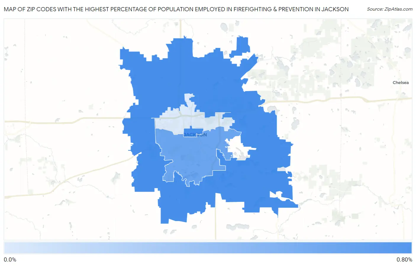 Zip Codes with the Highest Percentage of Population Employed in Firefighting & Prevention in Jackson Map