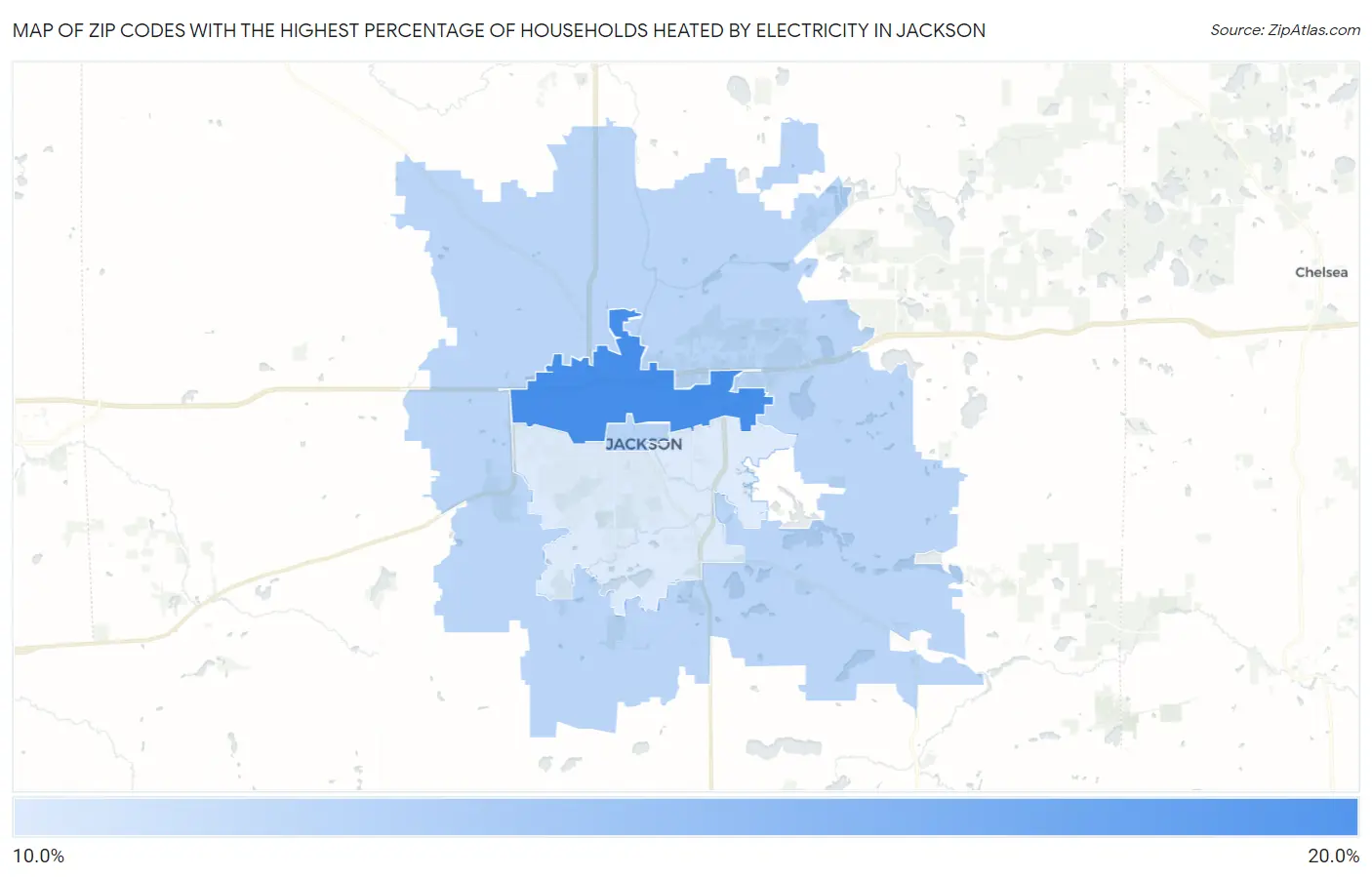 Zip Codes with the Highest Percentage of Households Heated by Electricity in Jackson Map